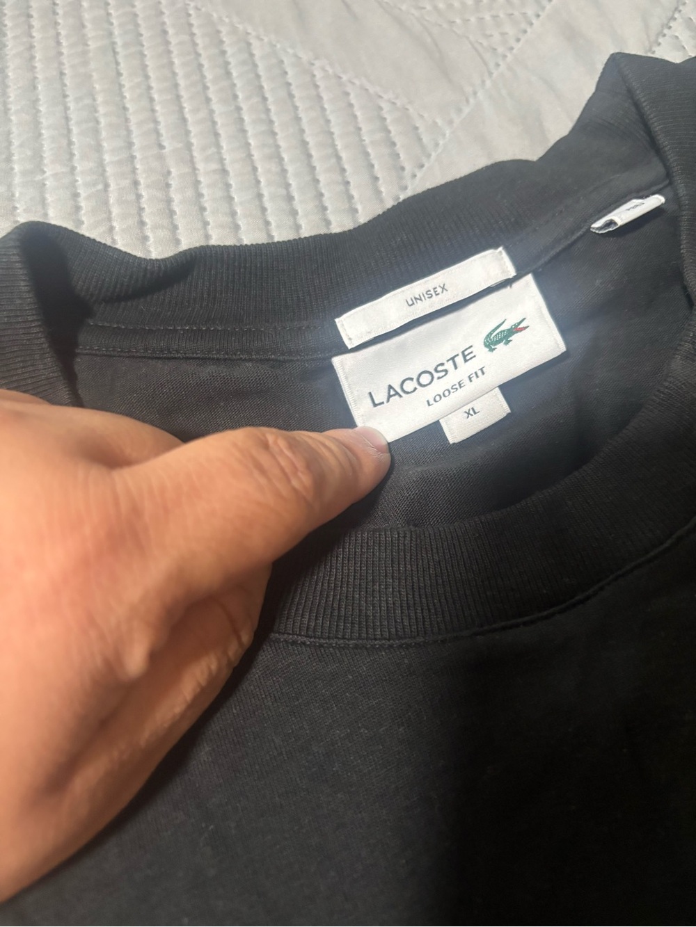 Lacoste Men's Black Crewneck Sweatshirt with Green Crocodile Logo